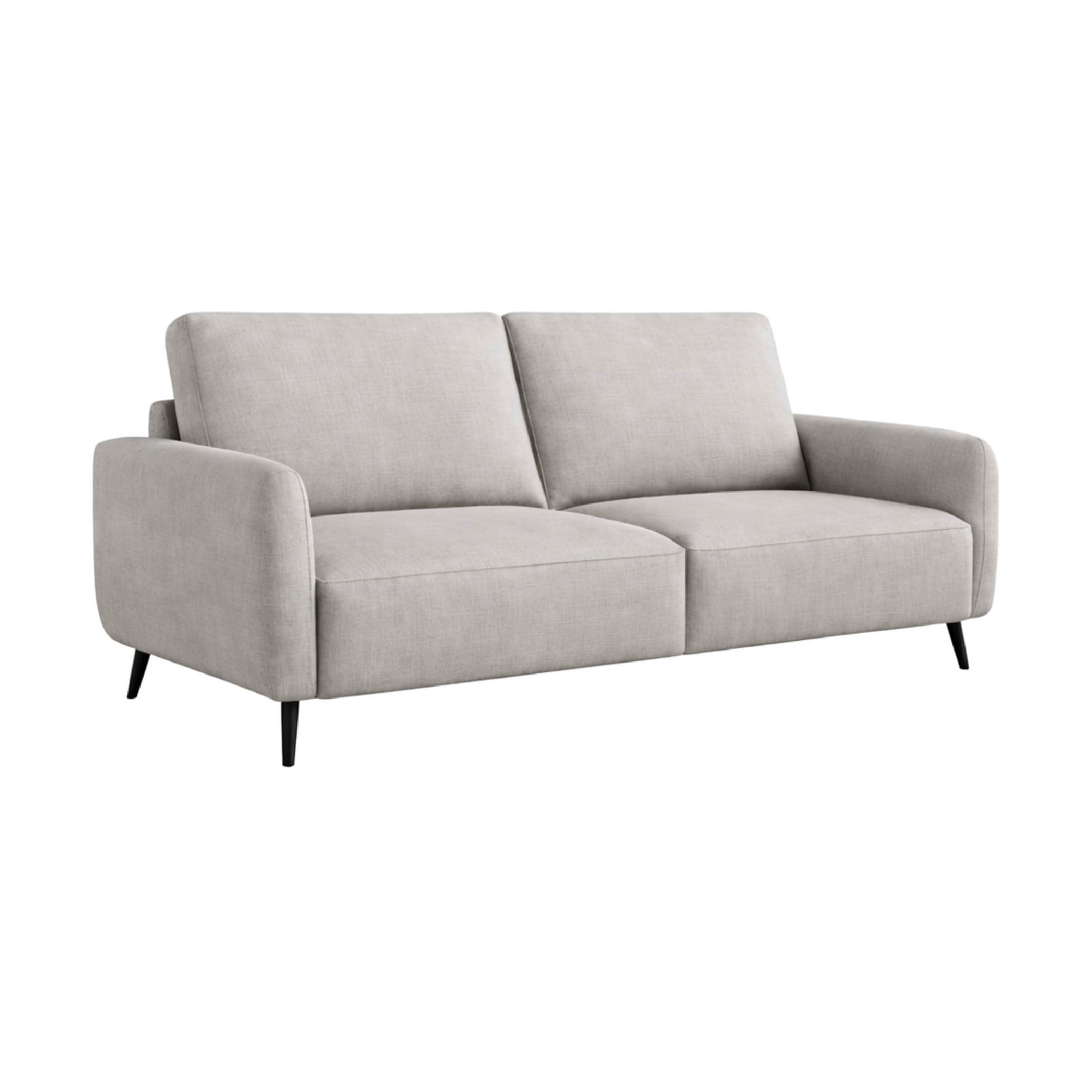 A modern two-seater sofa upholstered in a light gray fabric, featuring clean lines and a minimalist… — 3D model