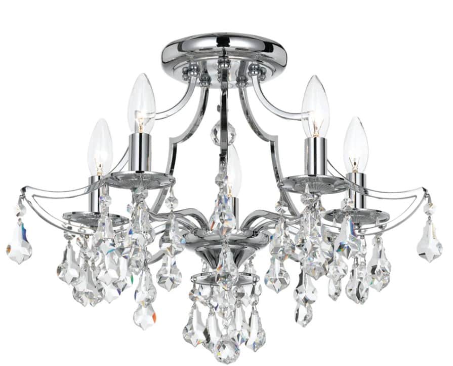 A flush-mount chandelier with a chrome-finished metal frame and multiple crystal prisms. It features… — free STL 3D model