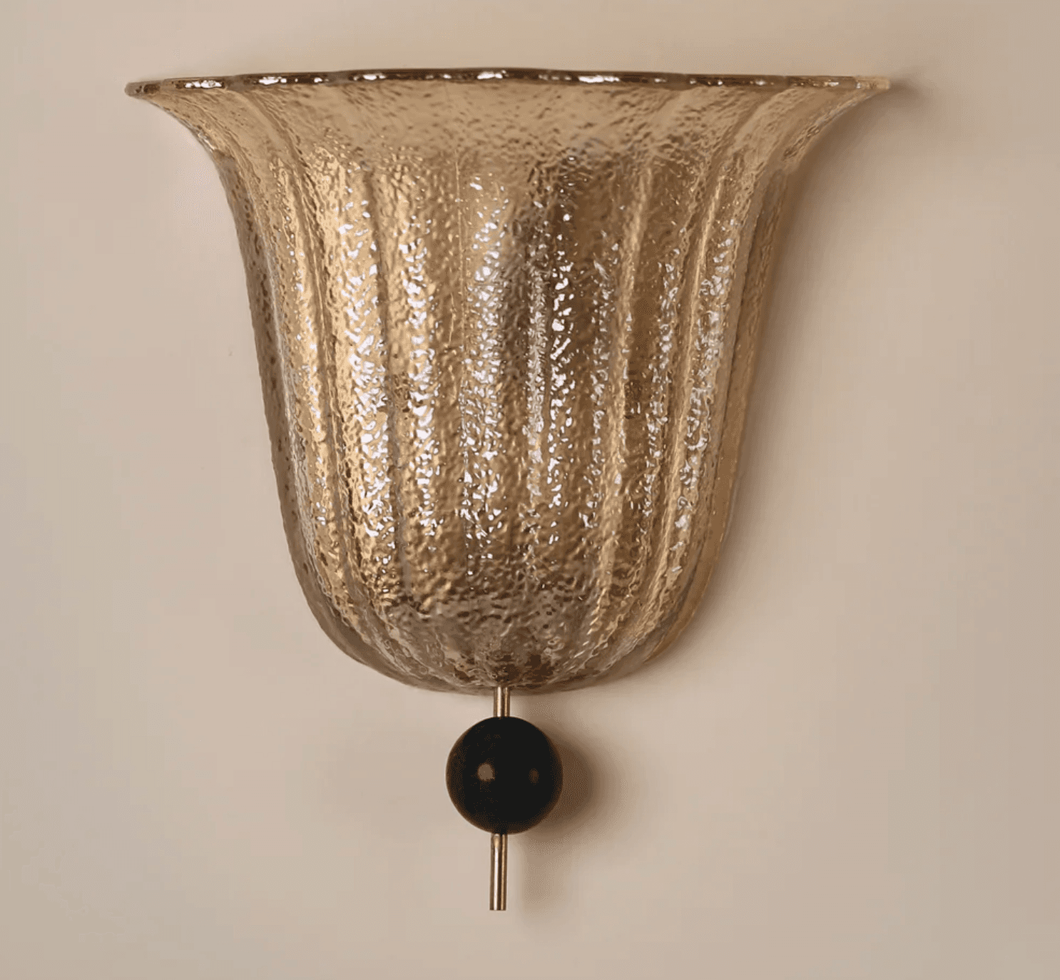 A bell-shaped lighting fixture or shade featuring textured, vertically fluted amber-toned glass, acc… — free GLB 3D model