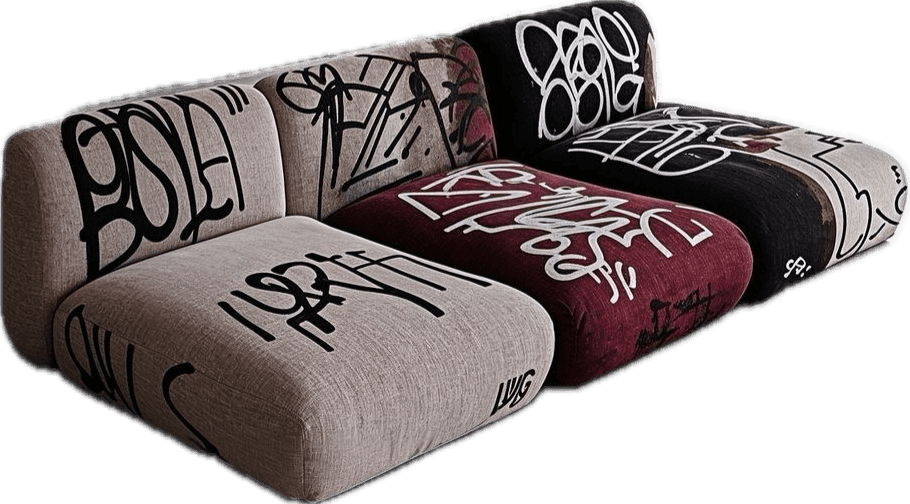A modular sofa composed of three distinct seating units, upholstered with a textured fabric. The uph… — 3D model