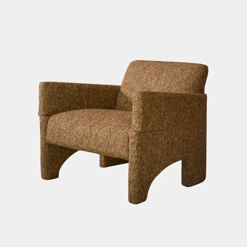 A modern, upholstered armchair featuring a distinctive sculptural form, wide integrated arms, and a… — free OBJ 3D model