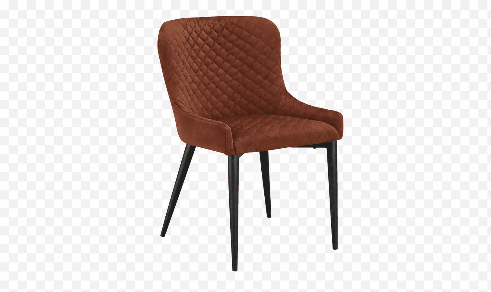 A dining chair with a high, upholstered backrest and seat, featuring diamond tufting on the seat and back. The chair has four tapered legs made of metal, finished in black. — 3D model