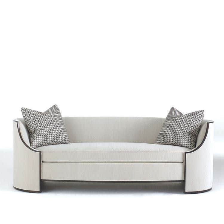 An off-white or cream-colored contemporary sofa with distinct rounded, enclosed armrests and a strea… — free GLTF 3D model