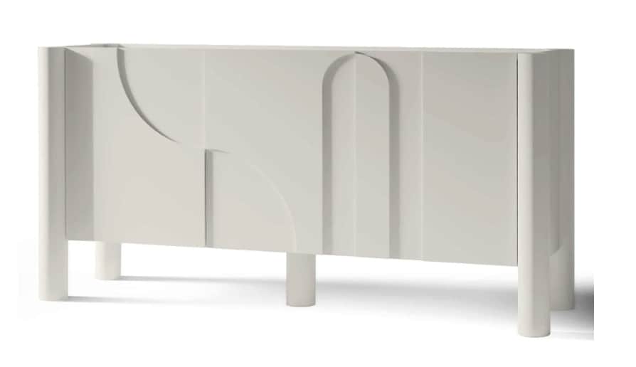 A modern sideboard featuring a distinctive sculptural relief pattern across its front doors, standin… — 3D model