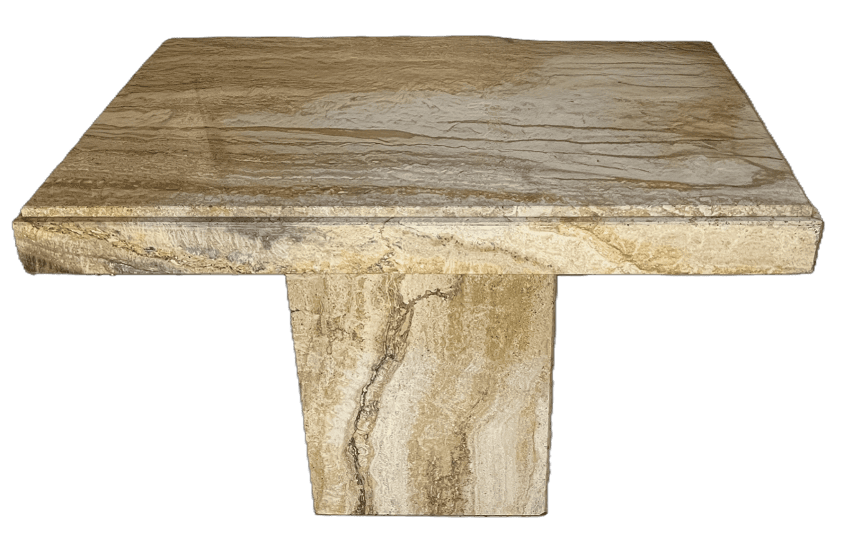 A console table with a thick, rectangular top and a single pedestal base. The material appears to be… — 3D model