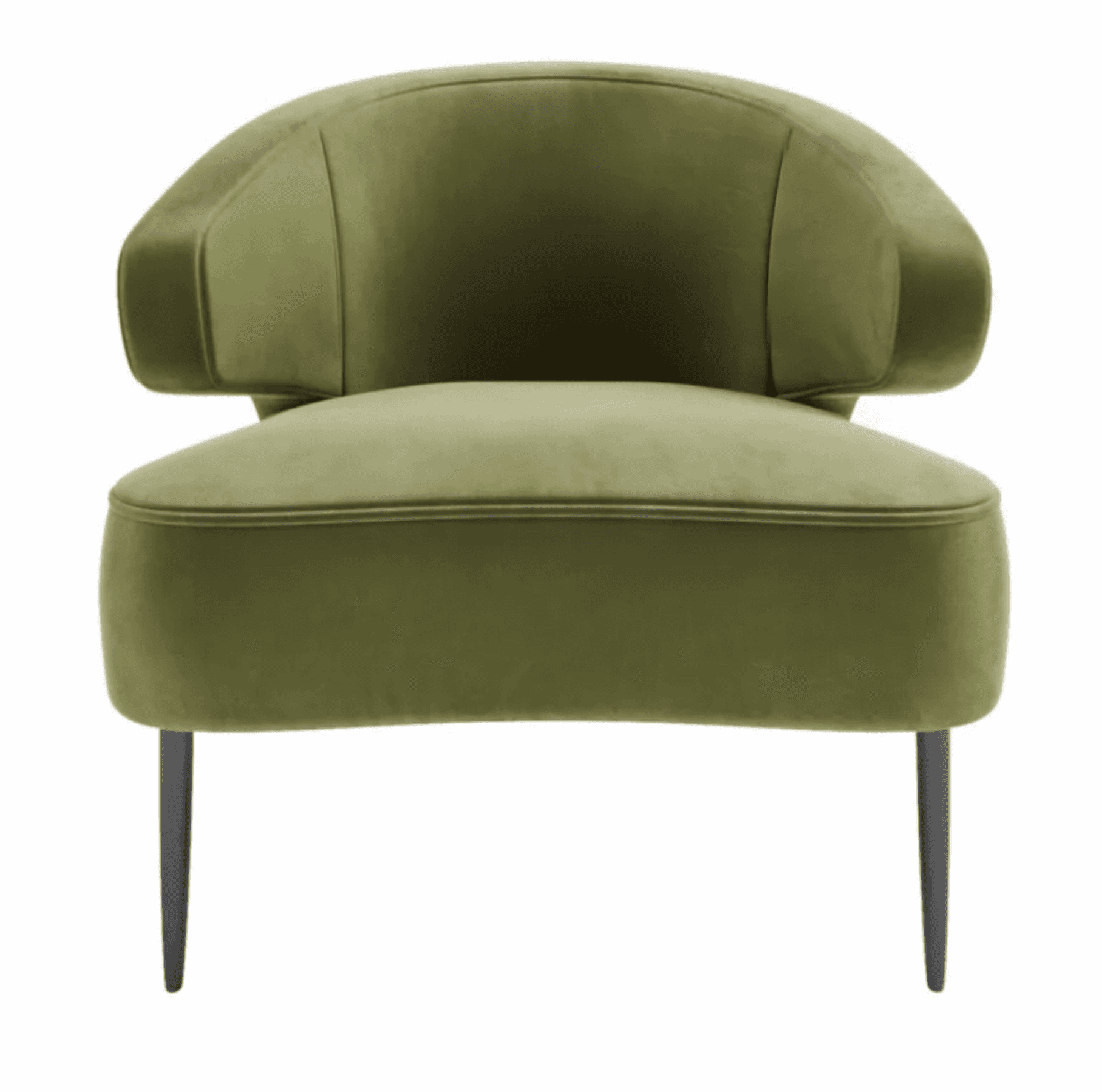 A modern armchair with a rounded back and integrated armrests, upholstered in a soft, olive-green ve… — free OBJ 3D model