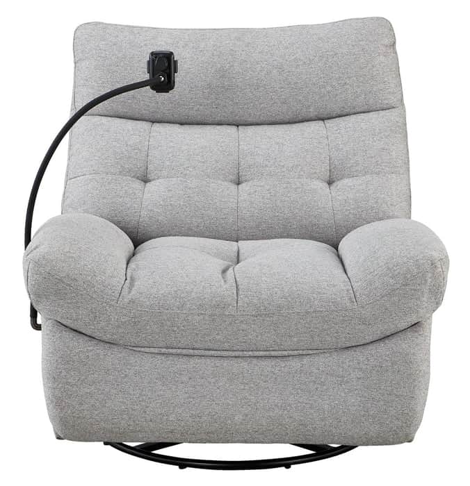 A contemporary upholstered recliner in a light grey fabric, featuring a button-tufted backrest and s… — free OBJ 3D model