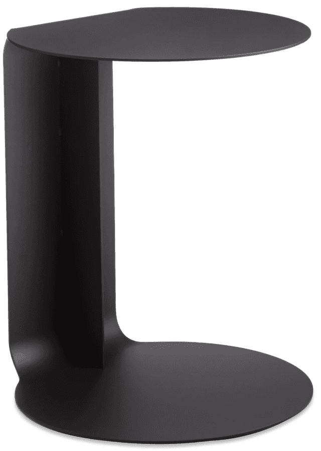 A modern, minimalist C-shaped side table rendered in a matte black finish. It features a flat, semi-… — 3D model