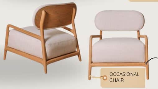 A modern lounge chair featuring an open, light-toned wooden frame and light-colored fabric upholster… — 3D model