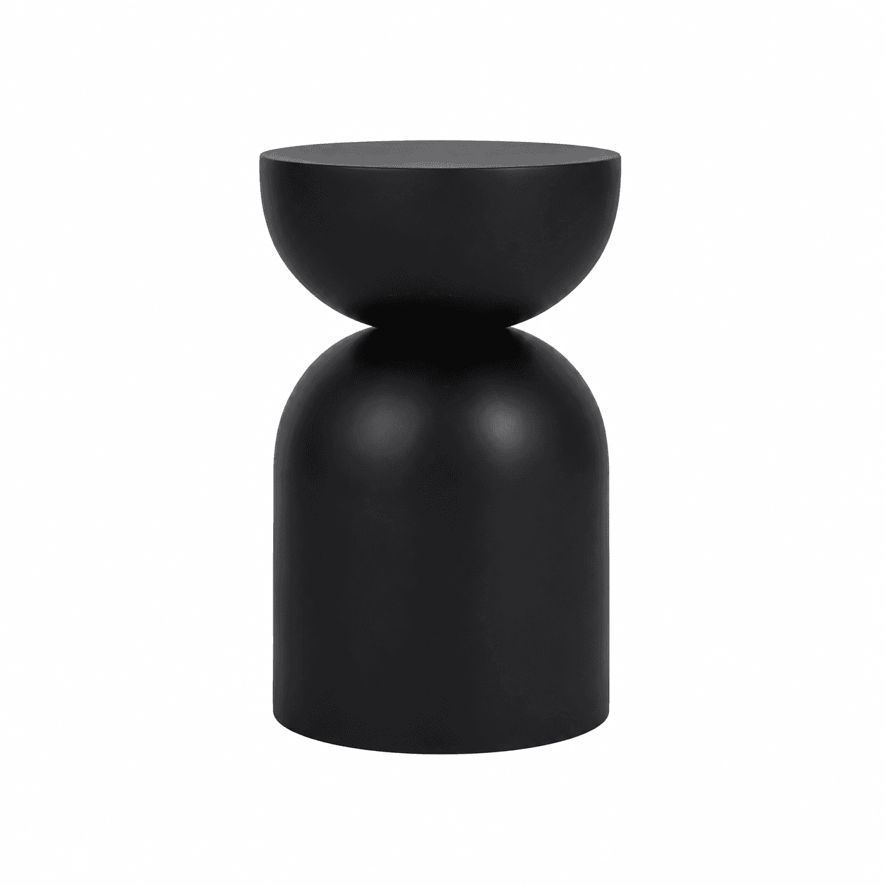 A black side table with a unique hourglass silhouette. The top portion is a half-sphere with a flat… — free STL 3D model