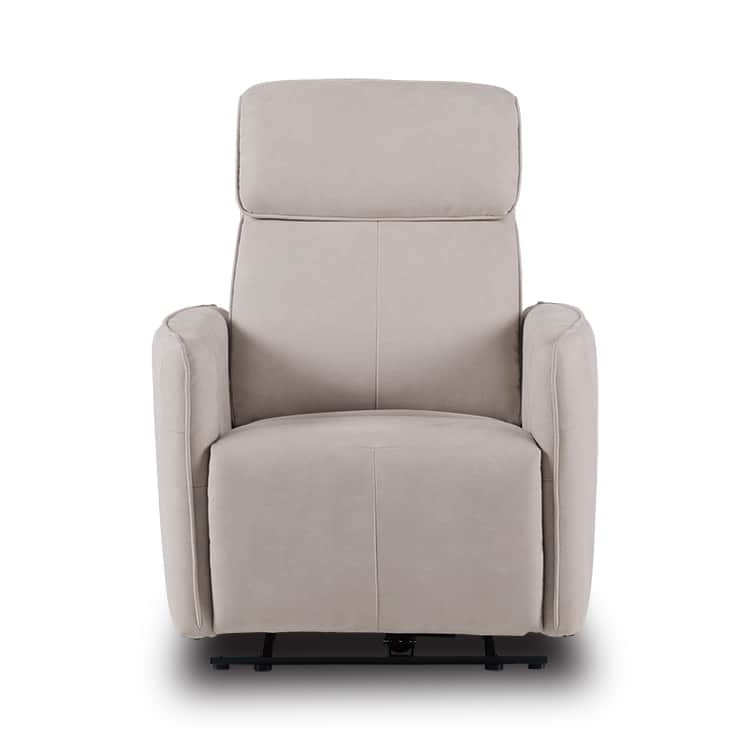 A contemporary recliner chair upholstered in a light beige, suede-like fabric, featuring a high back… — 3D model