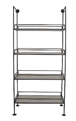 A tall, multi-tiered shelving unit with an industrial or modern design. It features a slender metal… — 3D model