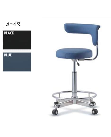 A modern, functional swivel stool with a backrest, featuring blue upholstered seat and back on a pol… — 3D model