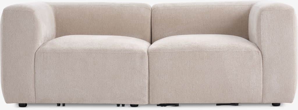 A two-seater sofa composed of two modular sections, upholstered in a textured, light beige fabric. T… — free GLTF 3D model