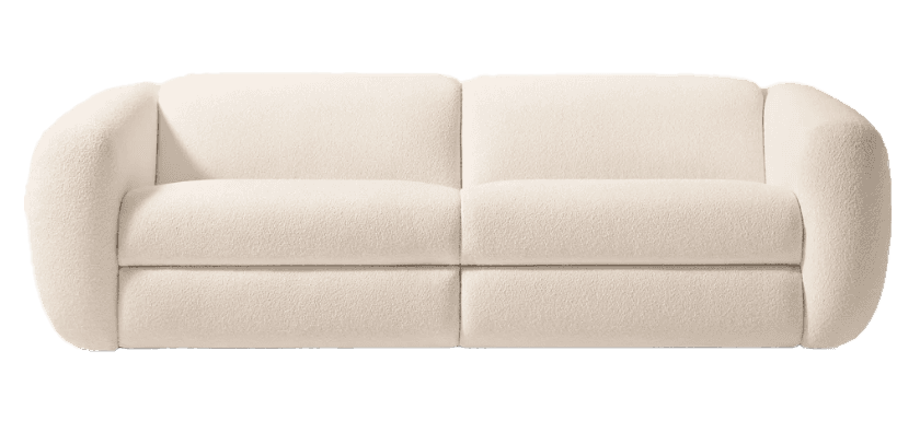 A three-seater sofa with rounded armrests and a plush, textured upholstery. The sofa features a cont… — free GLTF 3D model