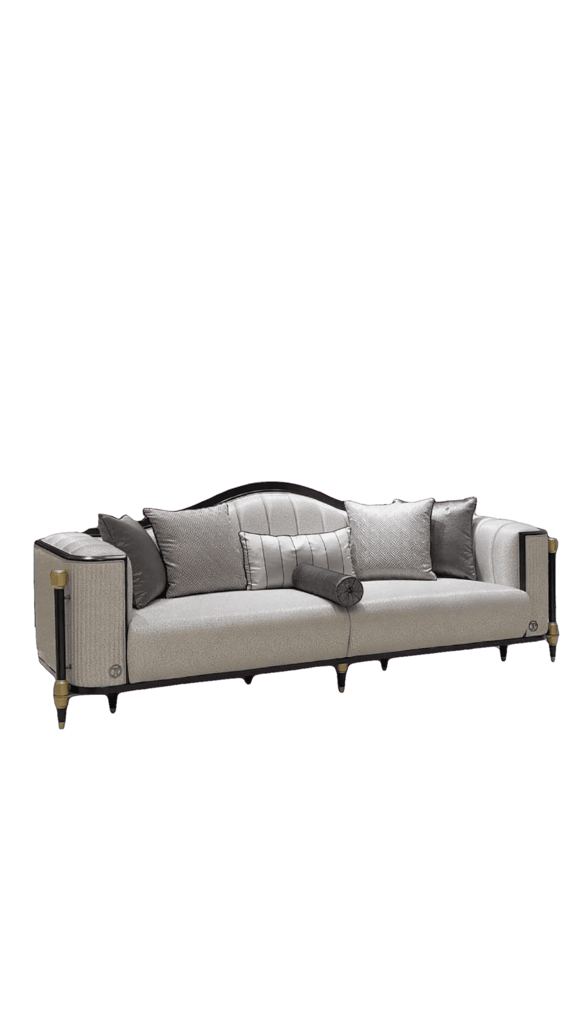 A sophisticated three-seater sofa featuring a light, textured upholstery on the main body and channe… — free GLTF 3D model