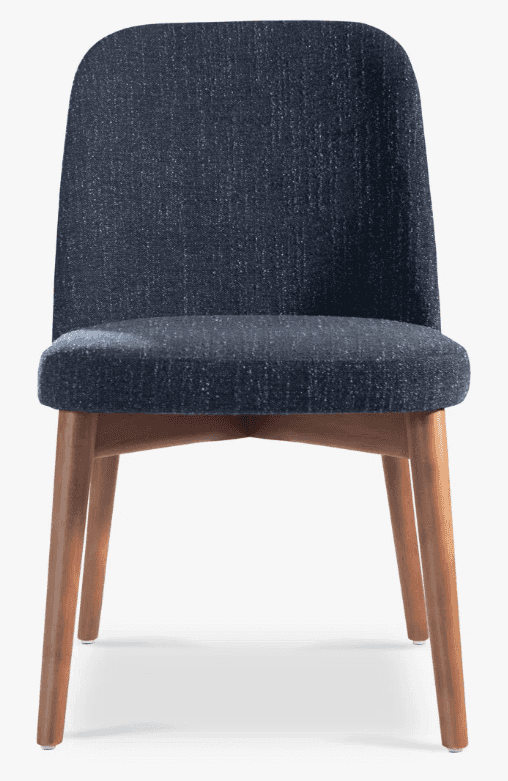 A modern dining chair with a curved backrest and upholstered seat and back. The chair has a wooden f… — free GLB 3D model