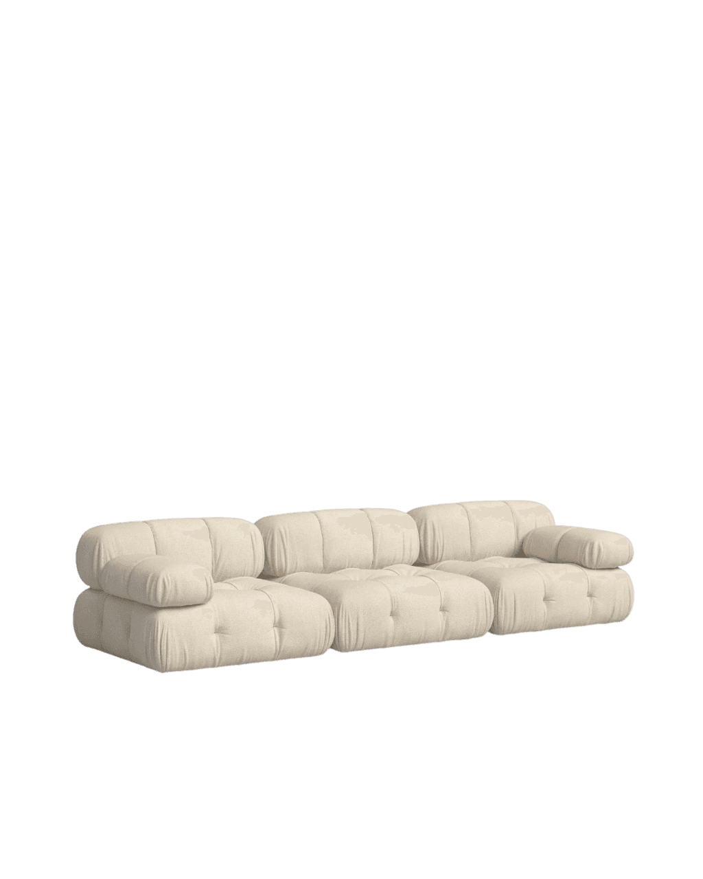 A low-profile, modular sofa with a cream-colored fabric upholstery. The sofa features a distinctive… — free OBJ 3D model