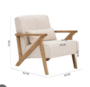 An upholstered armchair with a visible light-toned wooden frame. It features clean lines, a low prof… — 3D model