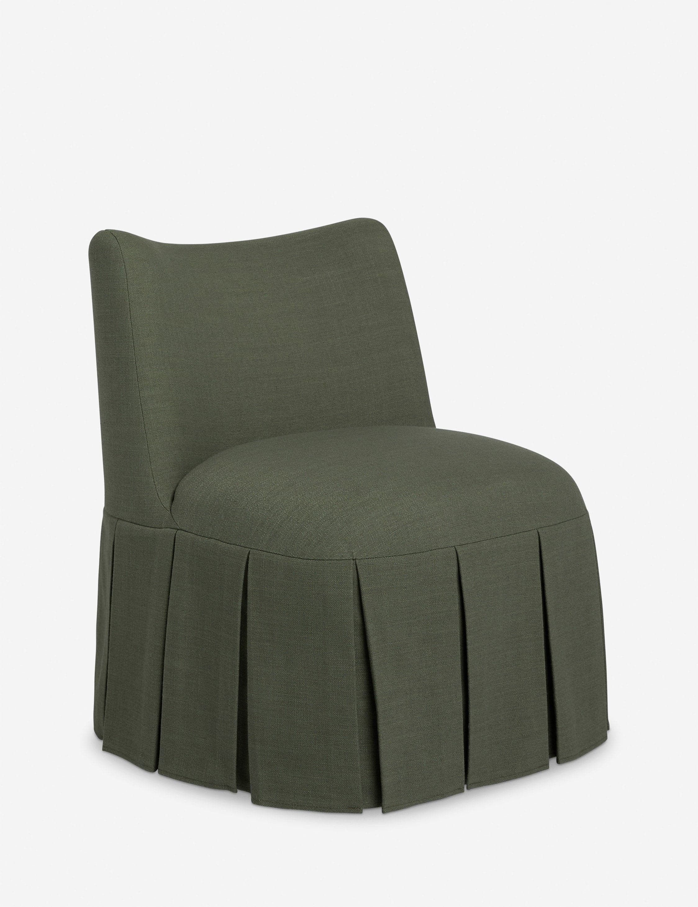 A skirted accent chair with a high back and a rounded seat. The chair is upholstered in a textured fabric and features a pleated skirt that extends to the floor. The backrest has a subtle curve. — 3D model