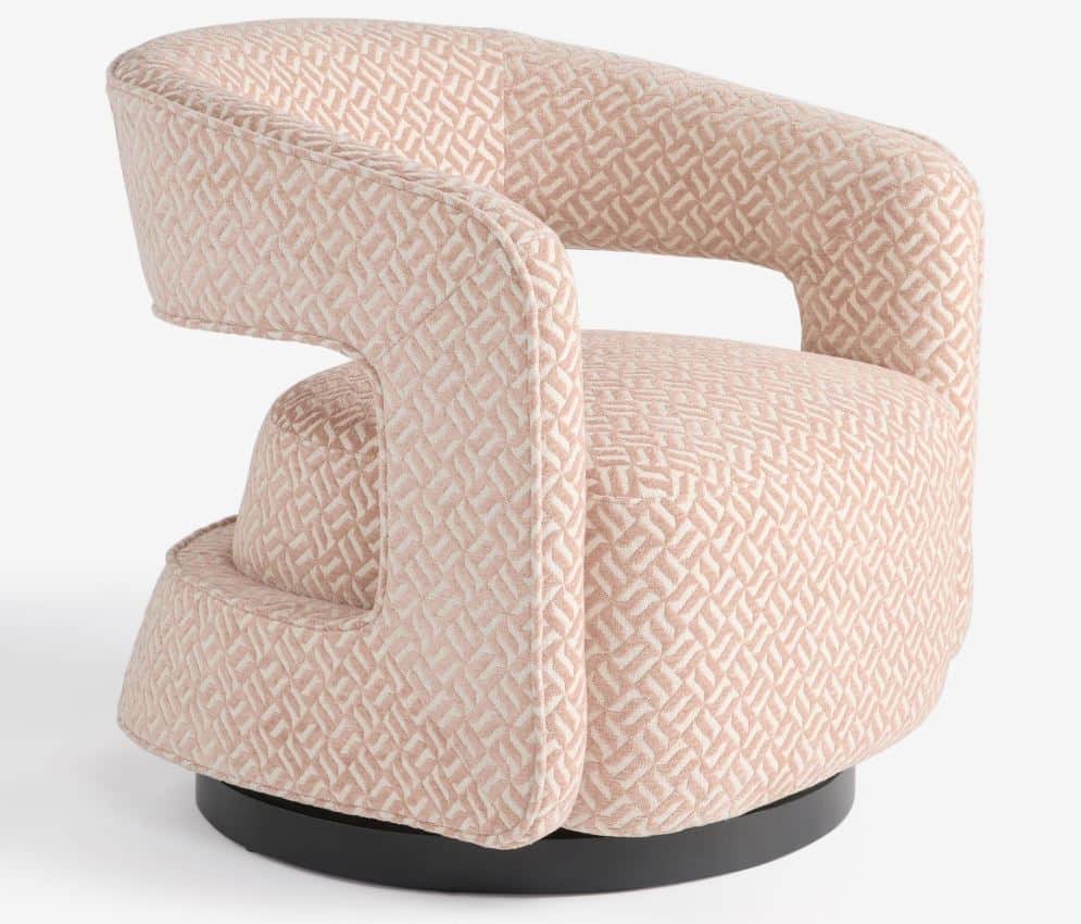 A modern armchair with a rounded silhouette and integrated armrests. The chair features a swivel bas… — 3D model