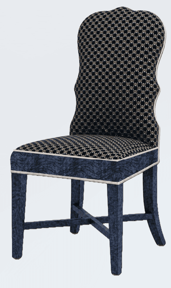 A finely upholstered dining chair with a high, curved back and a padded seat. The chair features dar… — free GLB 3D model