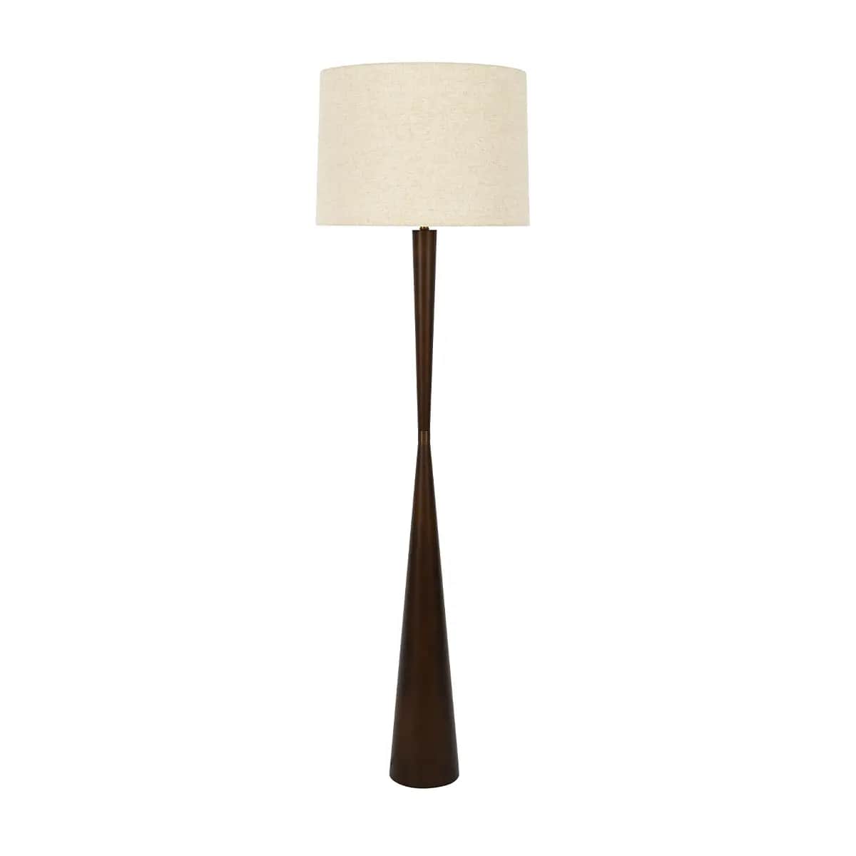 A mid-century modern style floor lamp featuring a tall, slender base crafted from dark-finished wood… — 3D model