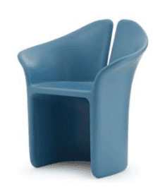 A modern, single-piece molded armchair in a matte blue finish. The chair features a continuous, ergo… — free OBJ 3D model