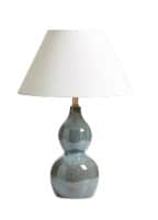 A table lamp featuring a double-lobed, gourd-shaped ceramic base with a mottled blue-green reactive… — 3D model