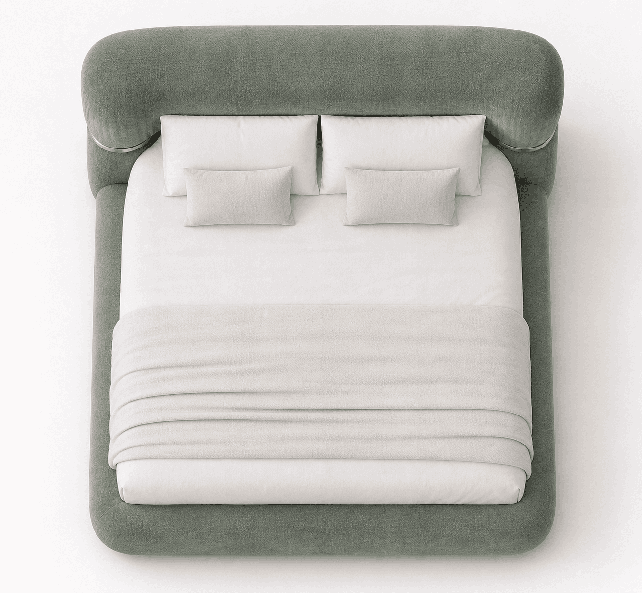 A modern upholstered bed frame with a soft, rounded silhouette. The headboard extends partially down… — free OBJ 3D model
