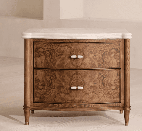A two-drawer nightstand with a marble top. The main body of the nightstand is constructed from wood… — 3D model