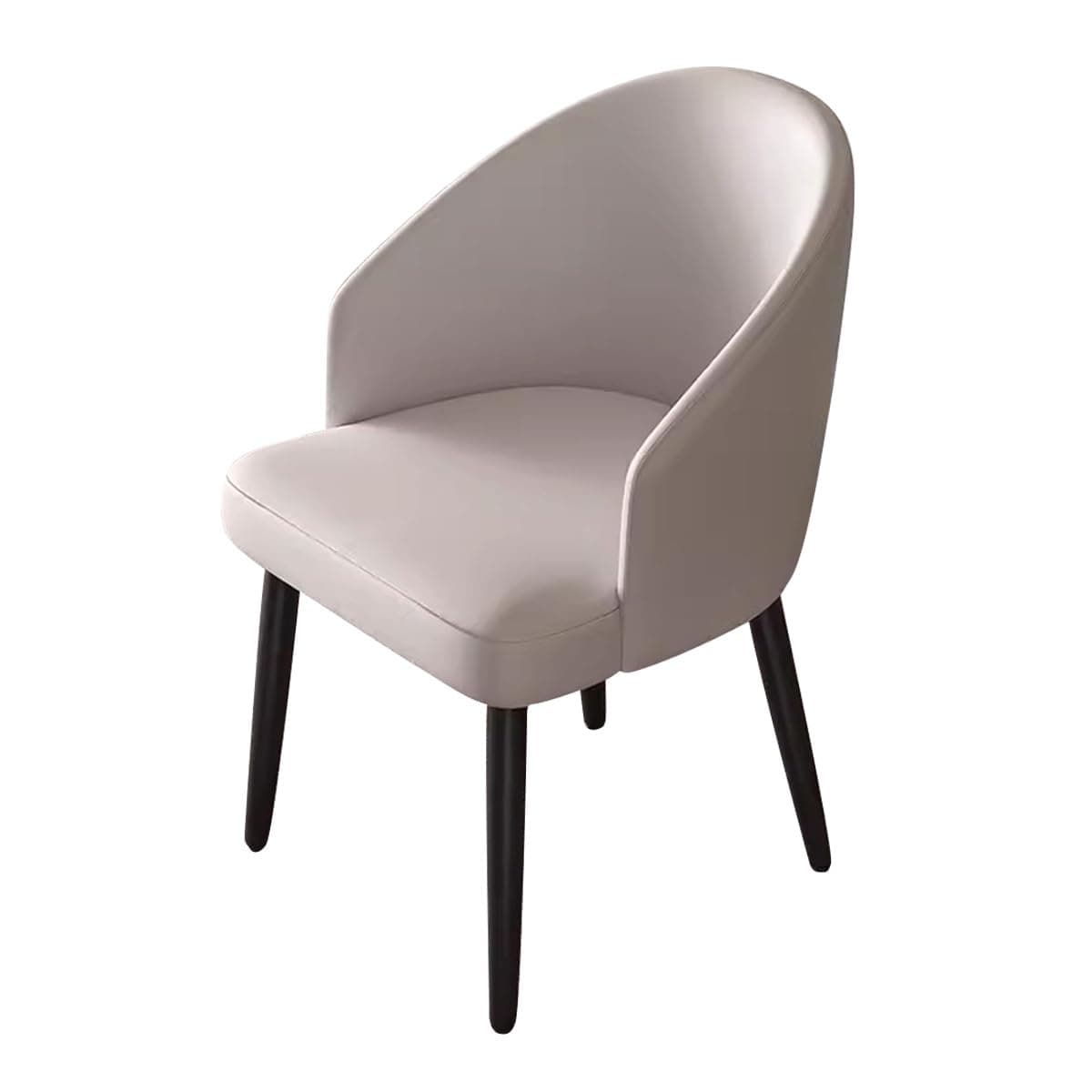 A modern dining chair featuring a light gray upholstered seat and a gracefully curved backrest that seamlessly integrates into armrests. It is supported by four slim, tapered black legs, presenting a clean and contemporary aesthetic. — 3D model