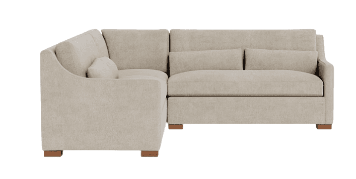 A sectional sofa with a neutral-toned upholstery. It features a contemporary design with clean lines and plush cushions. The sofa is configured in an L-shape, suggesting it's designed for a corner placement. The frame is supported by low-profile wooden feet. — 3D model