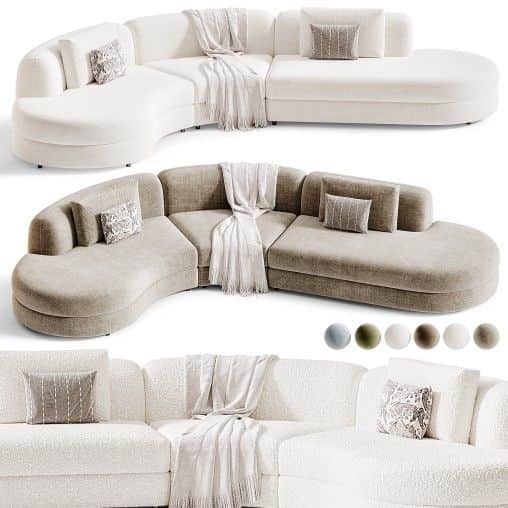 A contemporary modular sectional sofa upholstered in a light-colored, textured bouclé fabric. The so… — 3D model