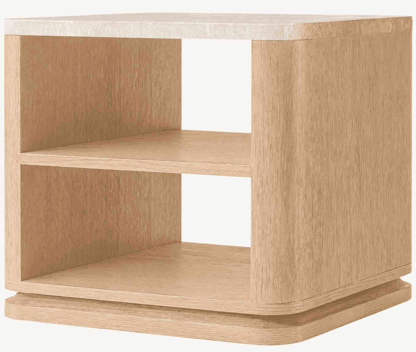 A square, two-tier side table featuring an open-shelf design, constructed from light-colored wood wi… — 3D model