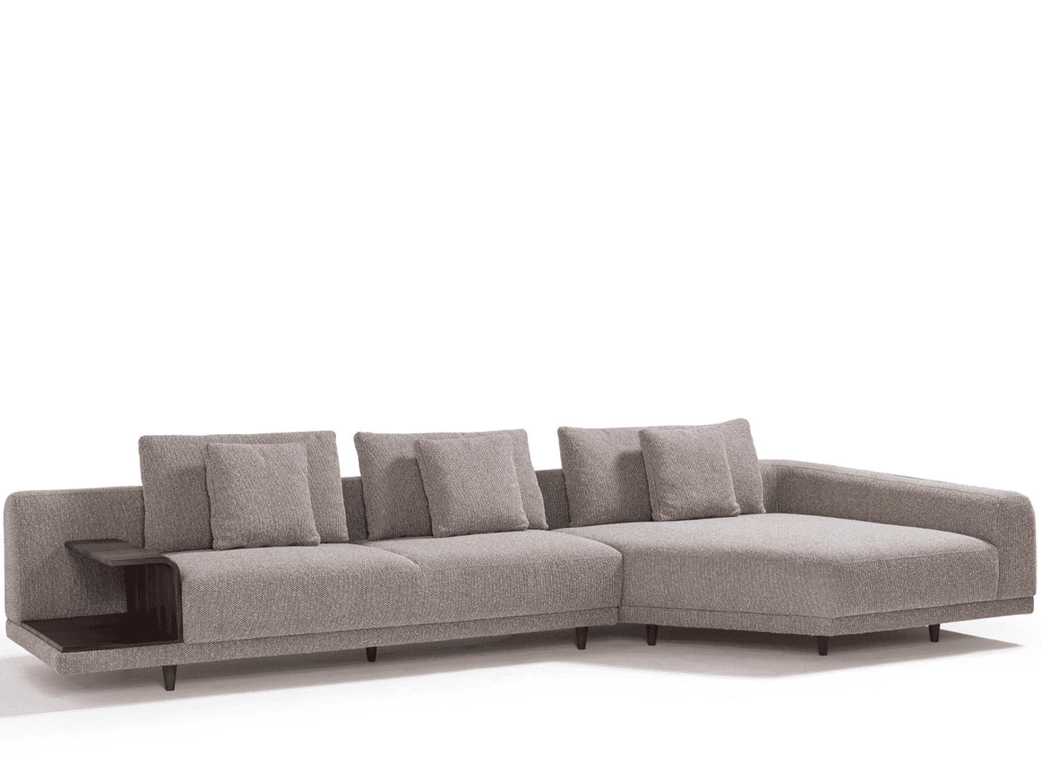 A modern sectional sofa with a chaise lounge on the right side. It features a low profile with uphol… — free SKP 3D model