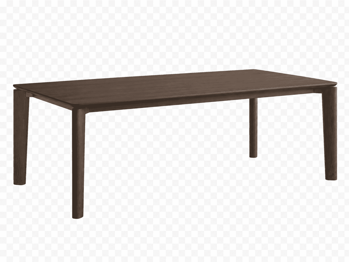 A modern rectangular dining table constructed from dark-stained solid wood. The tabletop has subtly… — free OBJ 3D model