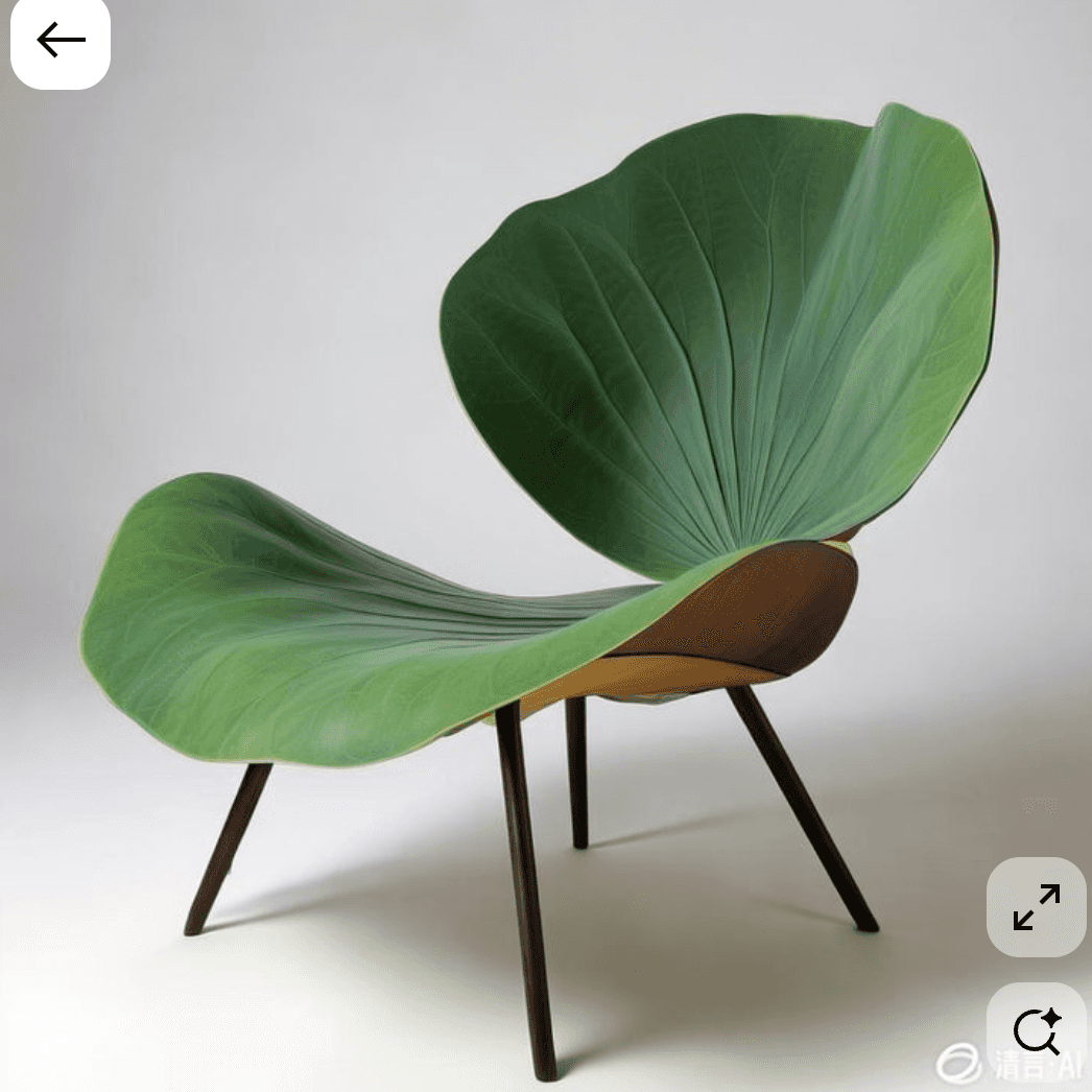 A striking lounge chair featuring a seat and backrest designed to resemble a large, green leaf, comp… — free STL 3D model