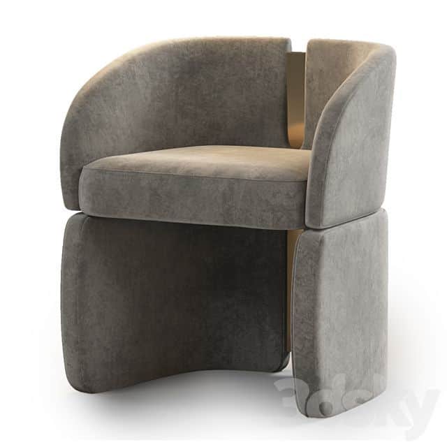 A modern upholstered armchair with a curved backrest and a distinctive stacked base design. The armc… — free OBJ 3D model