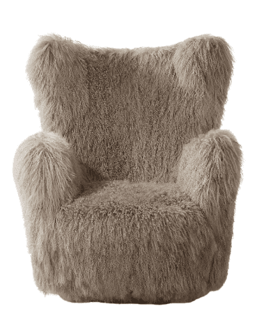 A plush, high-backed armchair upholstered in a textured, shaggy, light brown material. The chair fea… — 3D model
