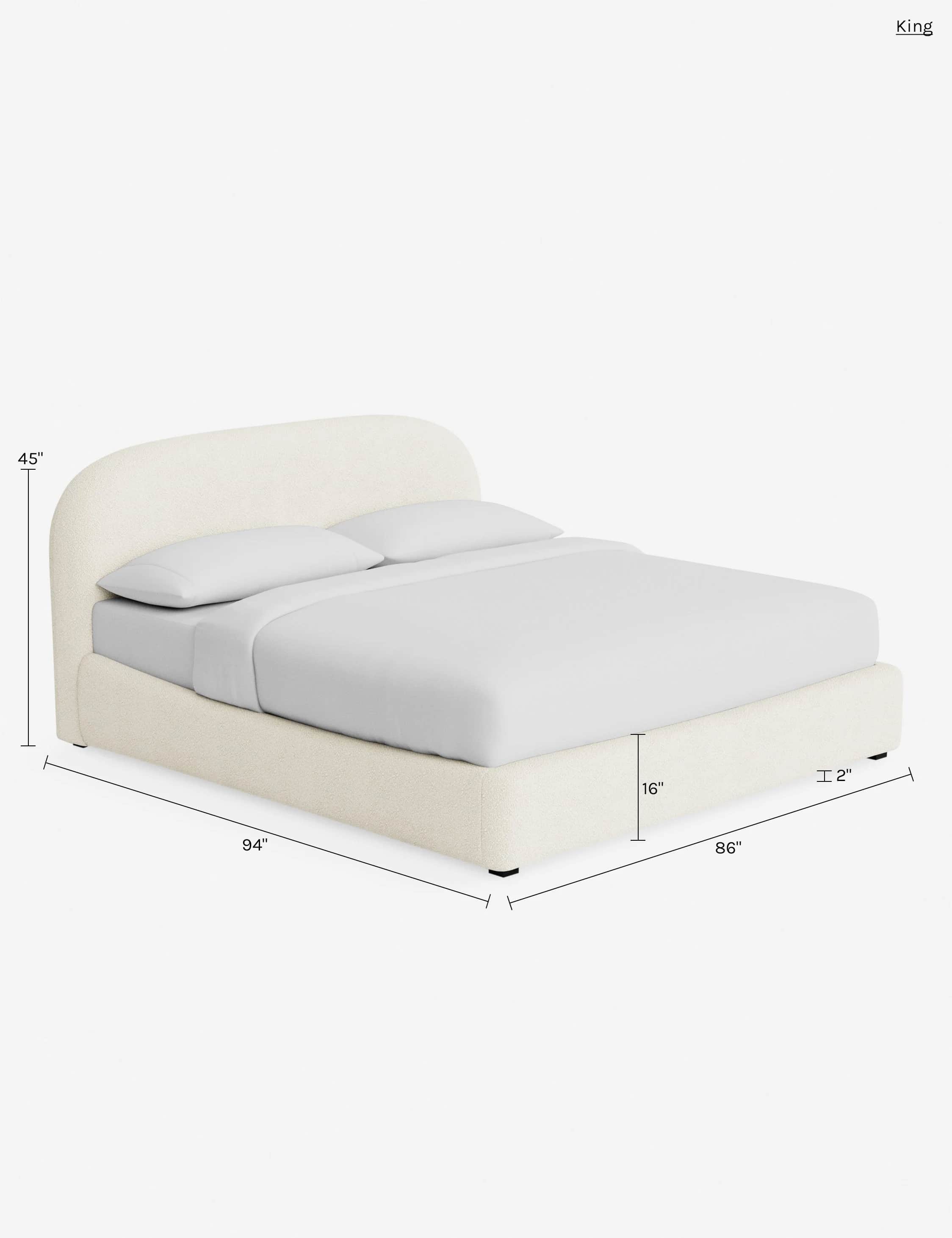 A contemporary platform bed featuring a fully upholstered frame and a gently curved or rounded headb… — free OBJ 3D model