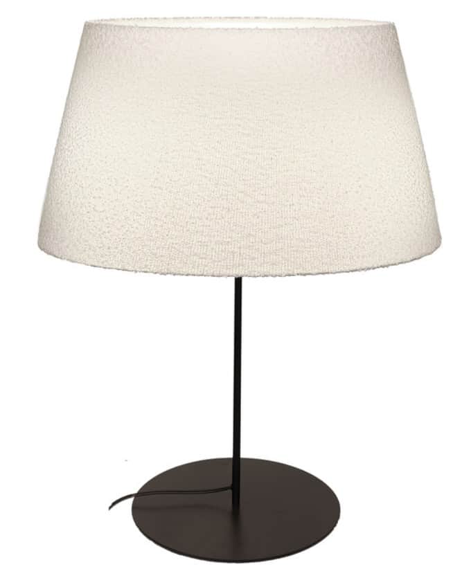 A contemporary table lamp featuring a minimalist design. It has a matte dark-colored circular base,… — 3D model