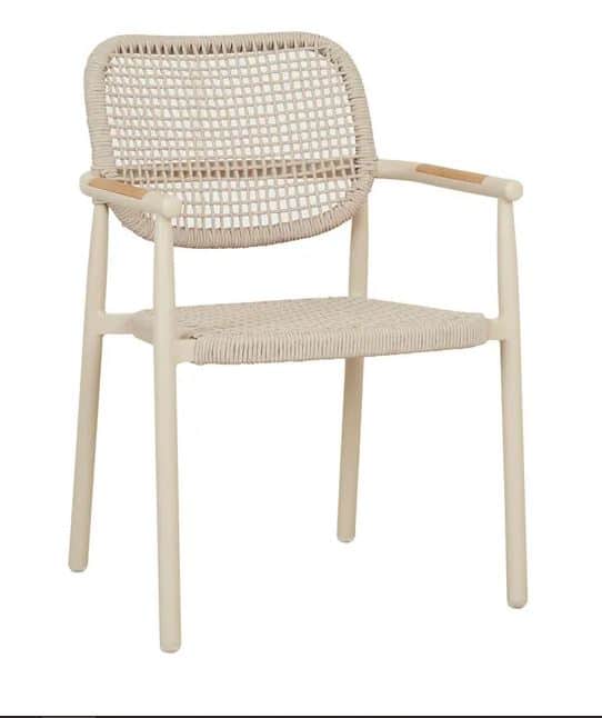 A modern armchair designed for both indoor and outdoor use, featuring a robust, off-white metal fram… — free OBJ 3D model