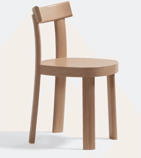 A light-colored wooden chair featuring a minimalist design with a round seat, thick cylindrical legs… — 3D model