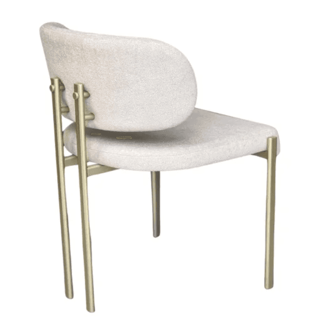 A contemporary dining chair featuring a rounded, upholstered backrest and seat, supported by a minim… — 3D model