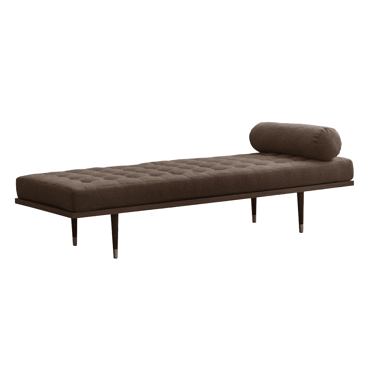 A modern daybed with a tufted rectangular mattress and a single cylindrical bolster pillow at the he… — 3D model