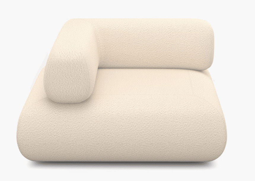 A single modular seating unit, characterized by a plush, textured off-white (cream) boucle fabric. It features a rounded left armrest and a corresponding backrest, indicating it is designed to be part of a larger sectional sofa configuration. The design is contemporary with soft, organic lines and a low profile. — 3D model