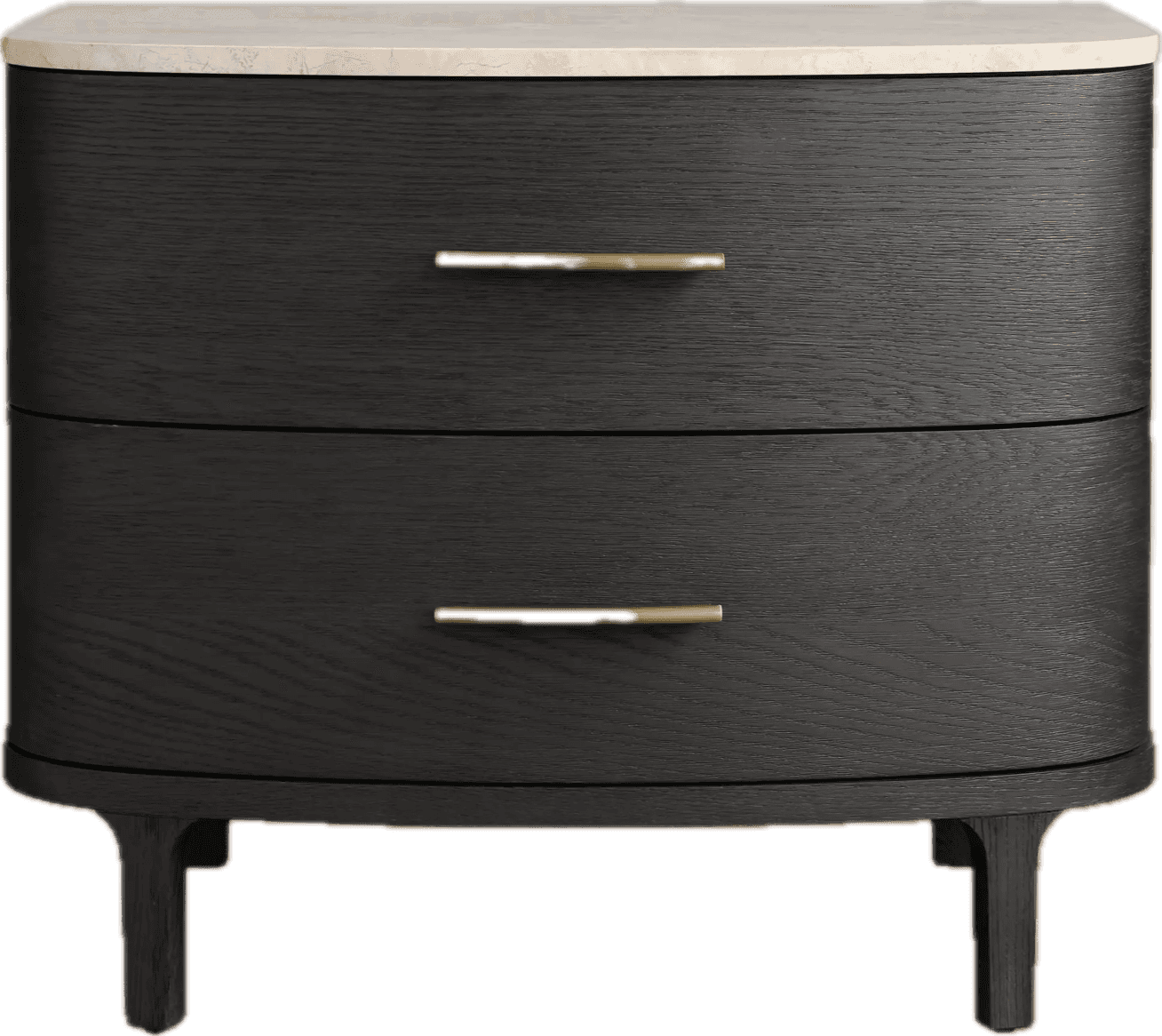A contemporary two-drawer nightstand featuring a dark, almost black, oak wood finish with visible gr… — 3D model