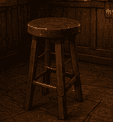 A tall, round bar stool featuring a dark brown wooden frame and a circular, padded seat upholstered… — free SKP 3D model