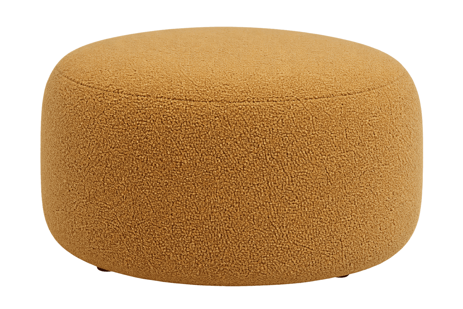 A contemporary round ottoman upholstered in a textured bouclé fabric. The ottoman features a cylindr… — 3D model